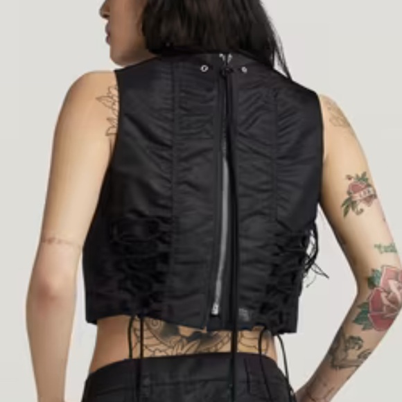 G-Star Black Top MA-1 Cropped Zipper Sleeveless Shirt Whimsygoth Festival Modern - Picture 2 of 12